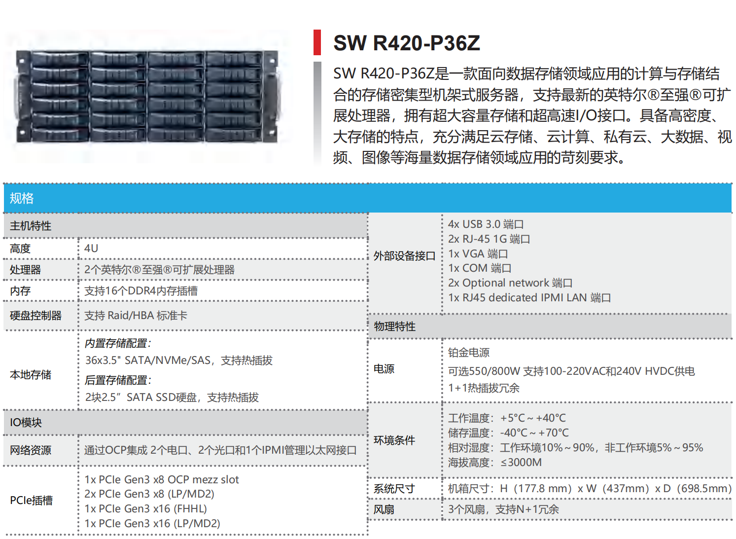 INTEL 平台存储服务器—SW R420-P36Z